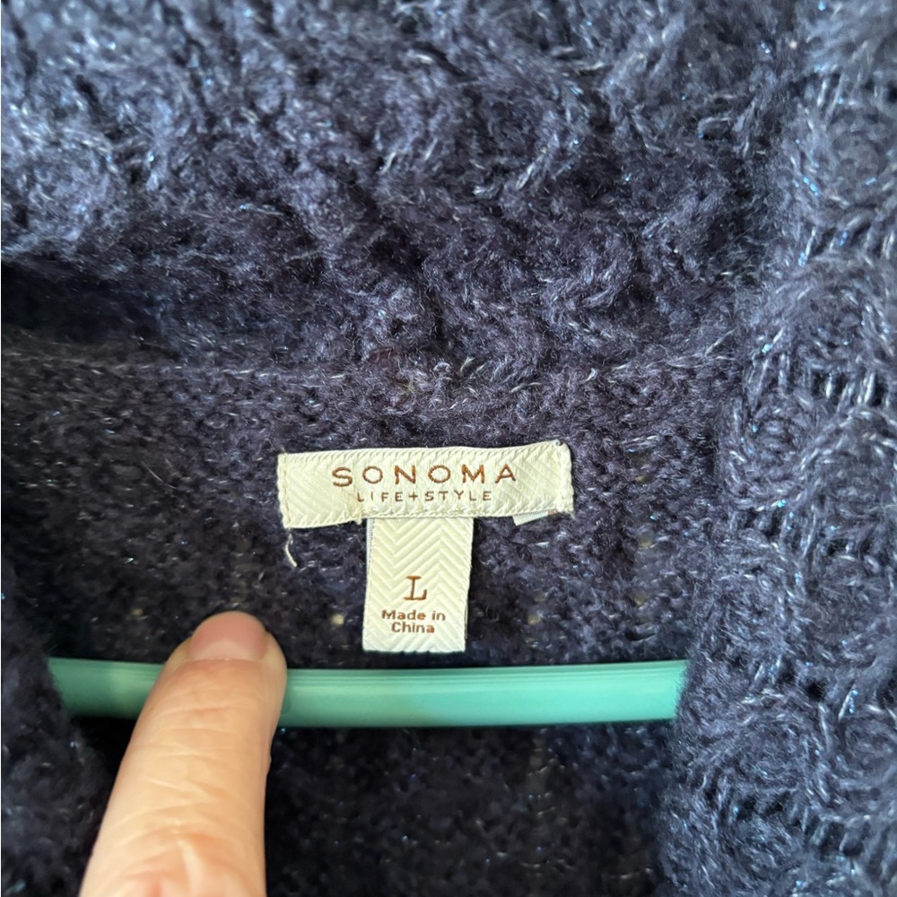 3/$20 Sonoma Navy Blue Long Sleeve Cowl Neck Sweater - Picture 3 of 4